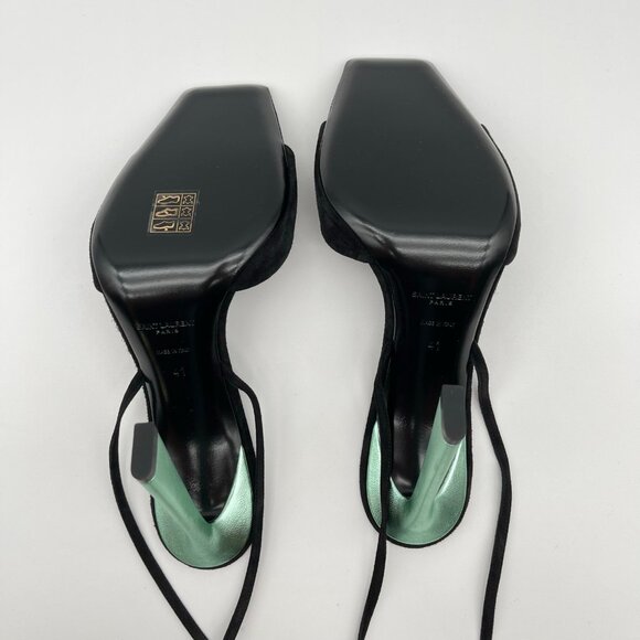 SAINT LAURENT | Vitti Sandal in Nero & Hope Green Black Suede - Picture 11 of 13